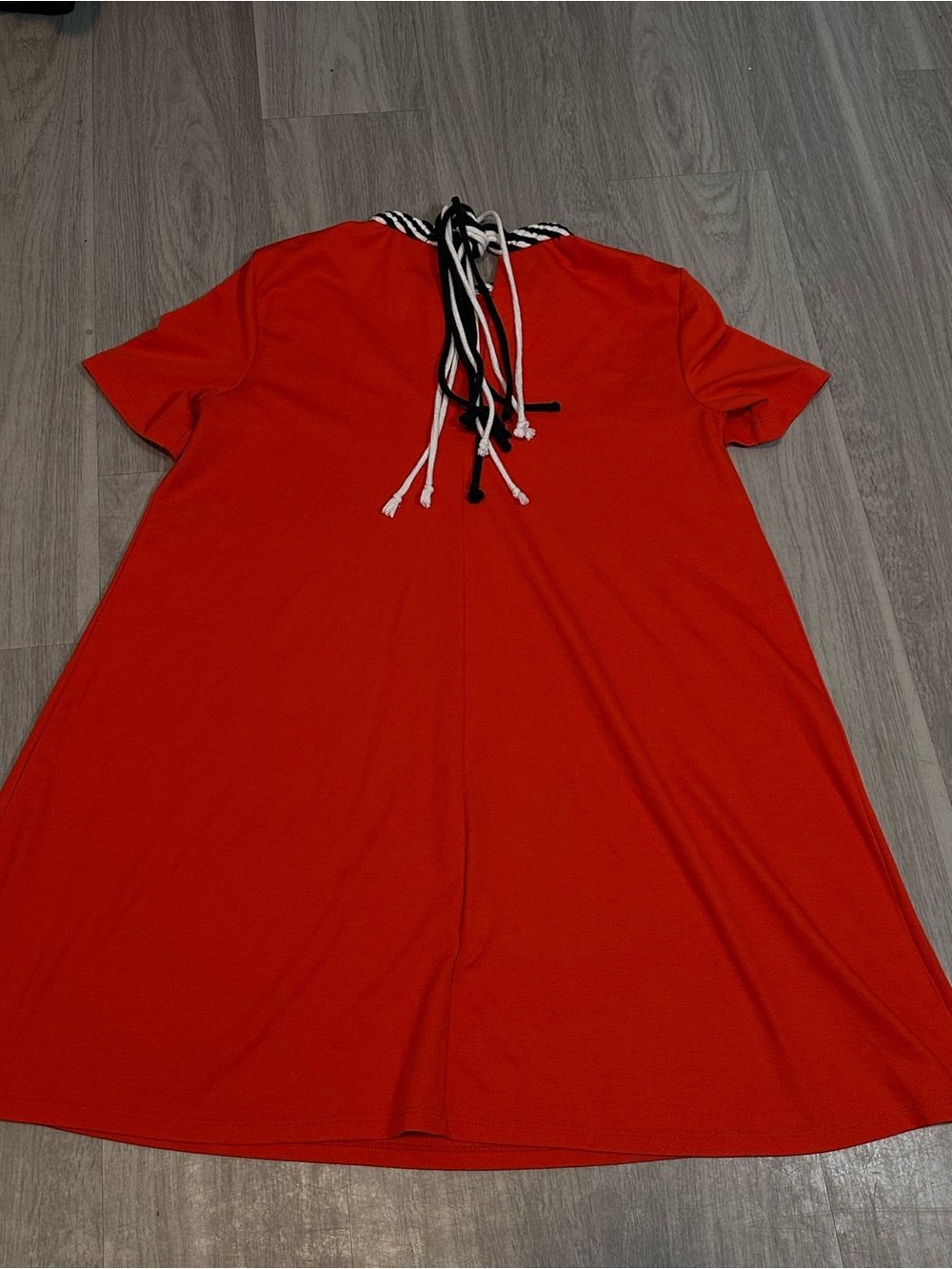 Zara Red A-Line Swing Dress Rope Collar Detail Short Sleeve Nautical Mod Shift - Picture 7 of 8
